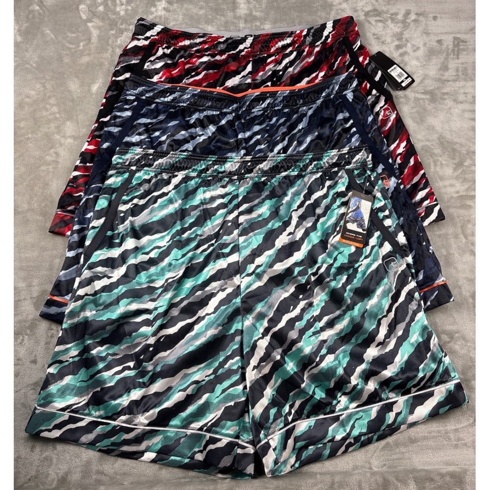 AND1 Mens 3XL Basketball Shorts 3 Pack Tiger Stripe Camo Mesh Athletic 8 Inseam